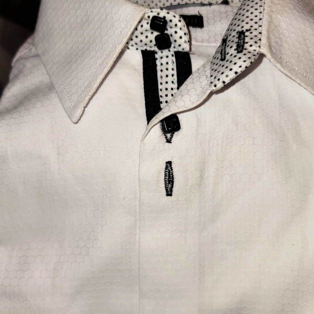 Elie Balleh Sz 10 white shirt with polka dot detail